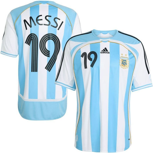 Camisola Argentina Principal 2006 – Messi 19 – Retro - Versão Adepto