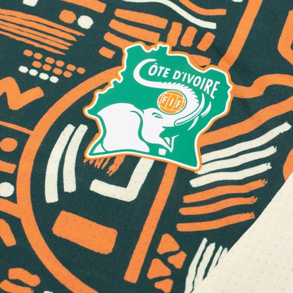 Camisola Treino Pré-Jogo Costa do Marfim Taça das Nações Africanas 2025 – Verde Escuro/Laranja - Versão Adepto